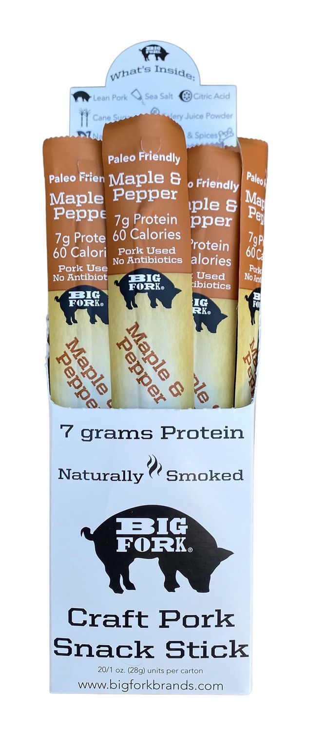 Craft Pork Meat Stick, High Protein Snack Sticks, Maple and Pepper Flavor, 6 X 1 oz. Sticks, 60 Calories, 7g Protein, Soy-Free, Gluten-Free, Waygu of Pork - Big Fork