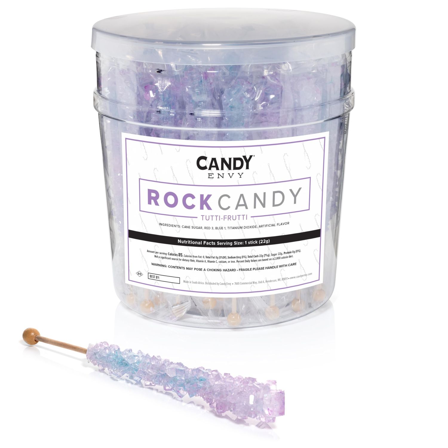 Candy Envy - Tutti Frutti Rock Candy Sugar Sticks - Tutti Frutti Flavored - 36 Indiv. Wrapped