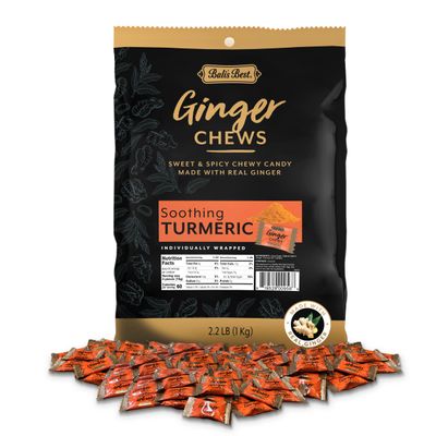 Bali&#39;s Best Ginger Chews - Soothing Turmeric Flavor (2.2 LB Bulk Bag) 100% Real Ginger, Sweet Spicy Chewy Ginger Candies, Great snacks for sharing and gift baskets