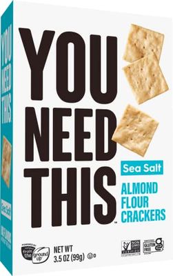 YOU NEED THIS Sea Salt Almond Flour Crackers, 3.5 Ounce Boxes (Pack of 6)