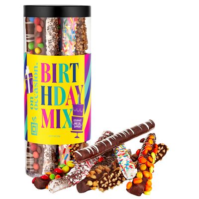 Happy Birthday Chocolate Covered Pretzel Rods Gift Box - Premium Variety Chocolate Dipped Pretzels Individually Wrapped by On Occasion