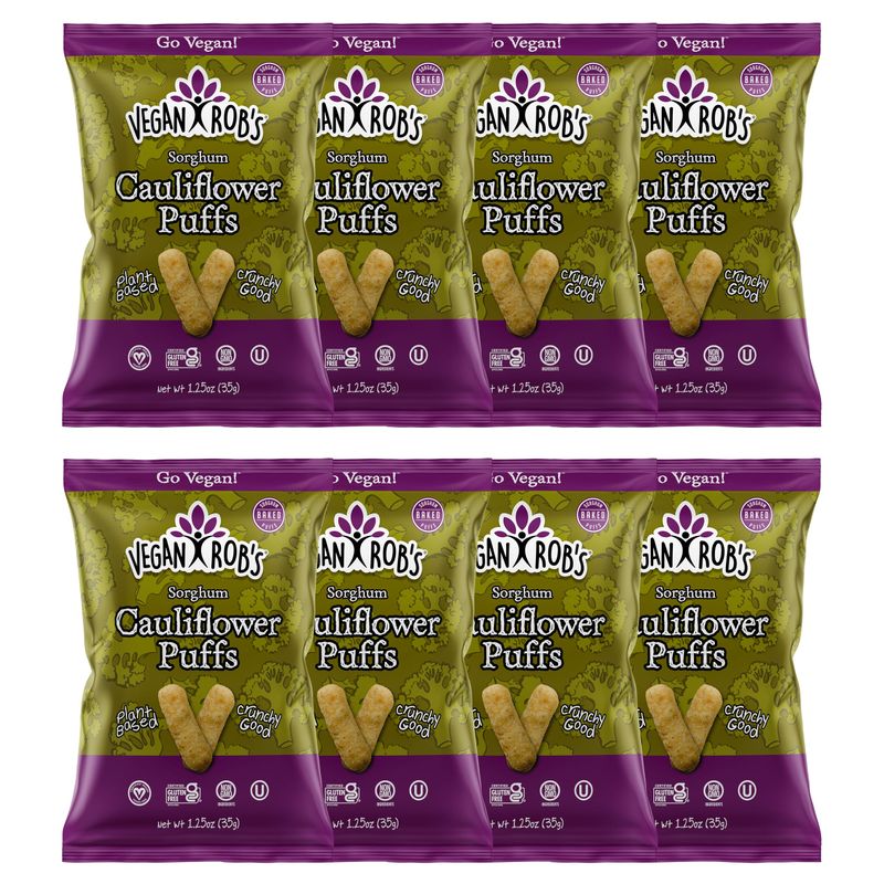 Vegan Rob's Cauliflower Puffs Clean &amp; Sustainable with a Great Veggie Taste - Plant-Based &amp; Gluten Free Healthy Snacks for Kids &amp; Adults - 8 Count (1.25 Ounce)