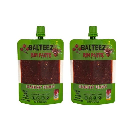 Salteez Rim Paste - Cranberry Chamoy Rim Paste for your Beers, Seltzers, Drinks, Snacks, and more (2 Pack - Cranberry Chamoy)