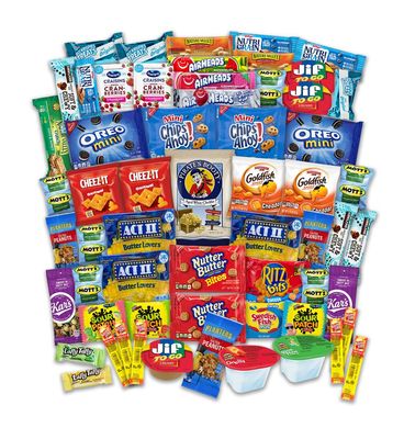 Snack Box College Care Package - 60 Count - Snack Packs for Boys Girls Men Women Students Soldiers - Back to School Care Packages for College Students - Gift Basket - Snack Boxes from The LakeHouse