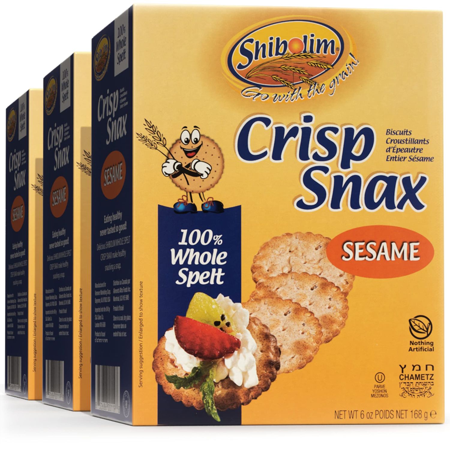 Shibolim Whole Spelt Crackers with Sesame, 5 Calorie Cracker, 6oz (3 Pack) Low Sodium, Wholesome, Tasty &amp; Crisp Spelt Crackers, Great for Dipping &amp; Snacking