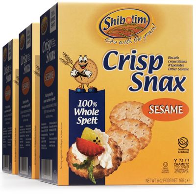 Shibolim Whole Spelt Crackers with Sesame, 5 Calorie Cracker, 6oz (3 Pack) Low Sodium, Wholesome, Tasty &amp; Crisp Spelt Crackers, Great for Dipping &amp; Snacking