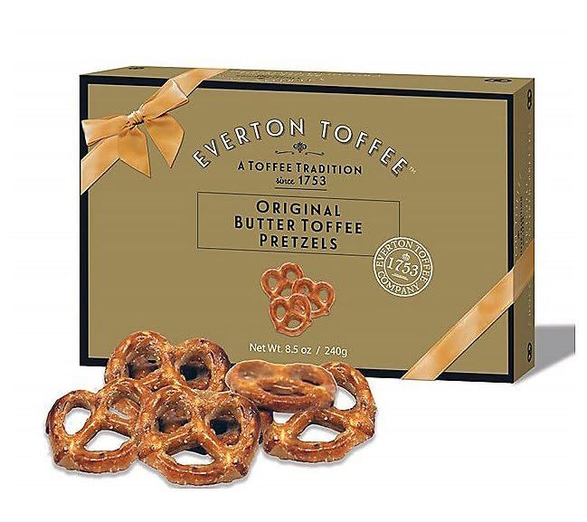 Everton Toffee Butter Toffee Pretzels, Original Toffee Flavor (8.5oz Gift Box  1-pack). Gourmet artisan toffee covered pretzels, small batch crafted sweet and salty mini pretzel snacks.