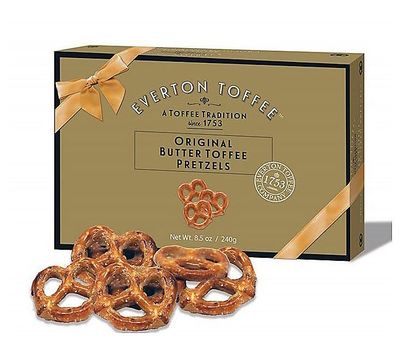 Everton Toffee Butter Toffee Pretzels, Original Toffee Flavor (8.5oz Gift Box  1-pack). Gourmet artisan toffee covered pretzels, small batch crafted sweet and salty mini pretzel snacks.