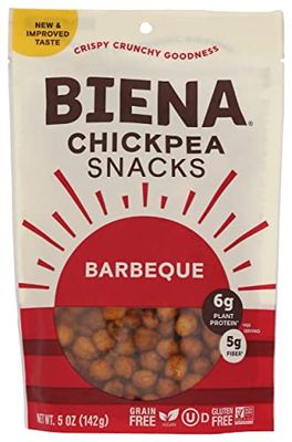 BIENA Chickpea Snacks - Crunchy Roasted Chickpeas - High Fiber Vegan Protein Snacks for Adults and Kids - 5 Ounce Individual Pack - Barbecue