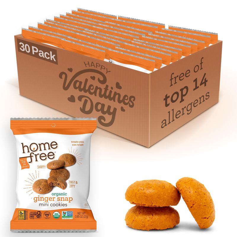 Homefree Mini Ginger Snap Cookies, Organic, Gluten Free, Nut Free, Vegan, Individually Wrapped Packs, School Safe and Allergy Friendly Snack, 0.95 oz. (Pack of 30)