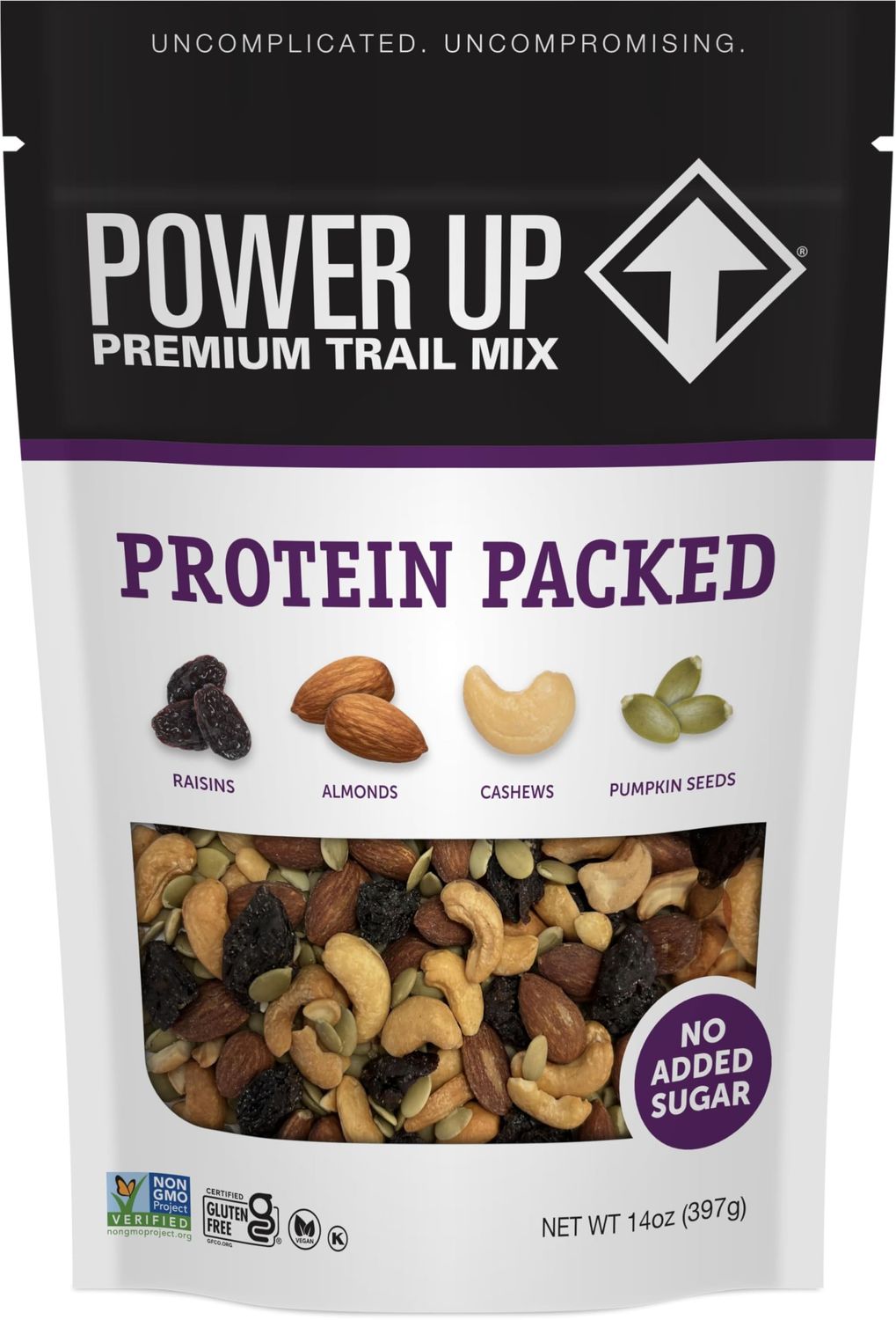 Power Up Premium Trail Mix - Protein Packed 14oz, No Added Sugar, Made Without Peanuts, Gluten Free, Vegan, Non-GMO