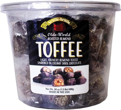 brittle-brittle Roasted Almond Toffee Candy with Dark Chocolate, Handcrafted Gourmet Dessert, Individually Wrapped Treat, Perfect Snack or Gift, 24 oz