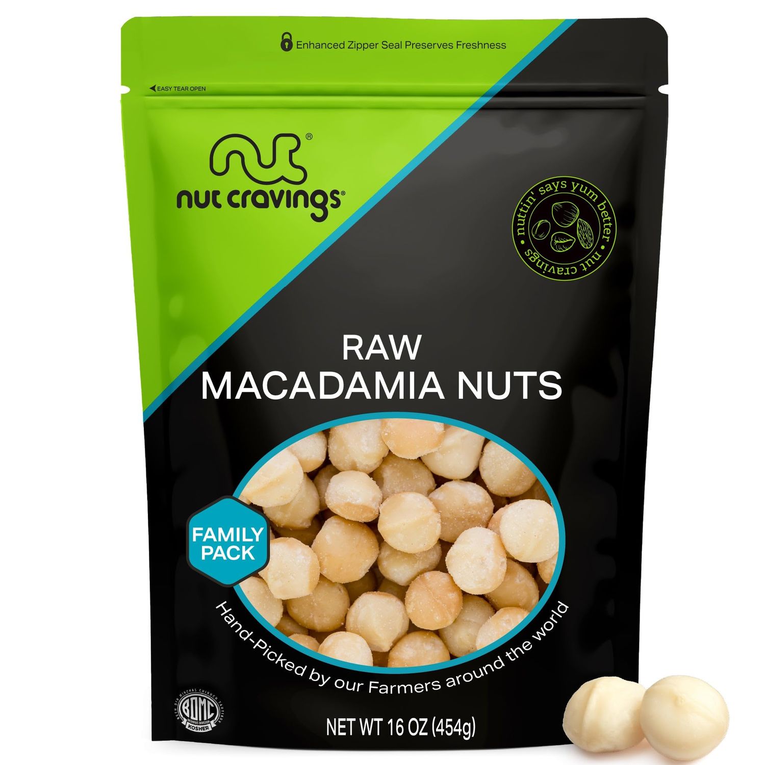 NUT CRAVINGS - Raw Macadamia Nuts, Unsalted, Shelled, Whole, (16oz - 1 LB) Bulk Nuts Packed Fresh in Resealable Bag - Kosher Healthy Snack, Natural Keto Vegan -