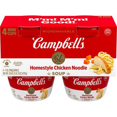 Campbell&#39;s Homestyle Chicken Noodle Soup, Perfect Lunch Snack, 7 Ounce Microwavable Cup (4 pack)