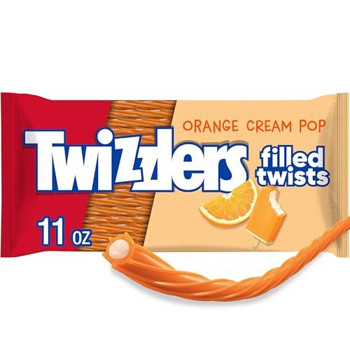 TWIZZLERS Filled Twists Orange Cream Pop Flavored, Low Fat Candy Bags, 11 oz (12 Count)