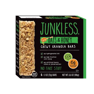 Junkless Oats &amp; Honey Chewy Granola Bars - Less Sugar, Great Tasting, Wholesome Snacks - 1.1 oz. Bars, 6 Pack