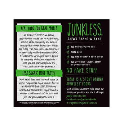 Junkless Oats &amp; Honey Chewy Granola Bars - Less Sugar, Great Tasting, Wholesome Snacks - 1.1 oz. Bars, 6 Pack