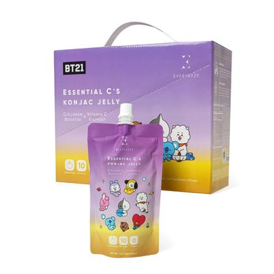 EVERYDAZE BT21 Essential Cs Collagen  Vitamin C Konjac Jelly | Vegan, 10 Calories, 0 Sugar | 10 Packs | Healthy Diet Pouch Drinkable Snack Drink, Weight Management (Korean Pear)