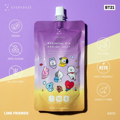 EVERYDAZE BT21 Essential Cs Collagen Vitamin C Konjac Jelly | Vegan, 10 Calories, 0 Sugar | 10 Packs | Healthy Diet Pouch Drinkable Snack Drink, Weight Management (Korean Pear)