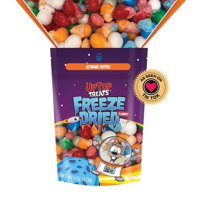 UpTop Treats Freeze Dried Candy, Atomic Bites, Original Fruit Flavors, Cherry, Blue Raspberry, Orange, Watermelon, White Mystery, Crunchy Hard Candy, Snacks for Kids &amp; Adults, Made in the USA, 4 oz