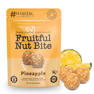 Fruitful Bites Real 100% Wild Pineapple Fruit &amp; Nut Balls 8oz Bag Plant Based Premium Healthy Natural Nutritious Tropical Exotic Snack Naturally Sweetened Gluten Free Non GMO Resealable Pouch 1-Pack