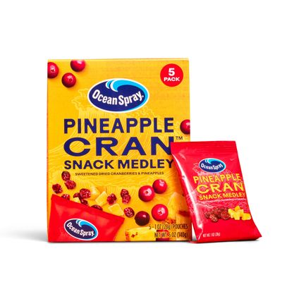 Ocean Spray Pineapple Cran Snack Medley, Cranberry and Pineapple Dried Fruit Snack, 1 Oz Pouches, 5 Count
