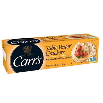 Carr&#39;s Table Water Crackers, Baked Snack Crackers, Party Snacks, Roasted Garlic and Herbs, 4.5oz Box (1 Box)