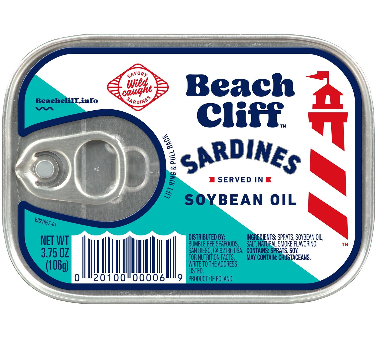 Beach Cliff Wild Caught Sardines in Soybean Oil, 3.75 oz Can - 13g Protein per Serving - Gluten Free, Keto Friendly - Great for Pasta &amp; Seafood Recipes