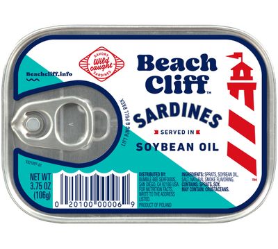 Beach Cliff Wild Caught Sardines in Soybean Oil, 3.75 oz Can - 13g Protein per Serving - Gluten Free, Keto Friendly - Great for Pasta &amp; Seafood Recipes