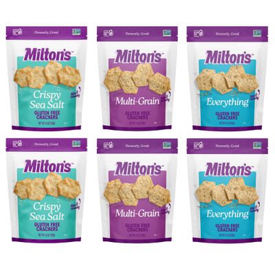 Milton&#39;s Gluten Free Crackers Variety Bundle (Crispy Sea Salt, Multi-Grain, Everything) - Baked Crackers, Non-GMO Project Verified, Kosher, Whole Grain, Certified Gluten Free - 2 of Each, Pack of 6