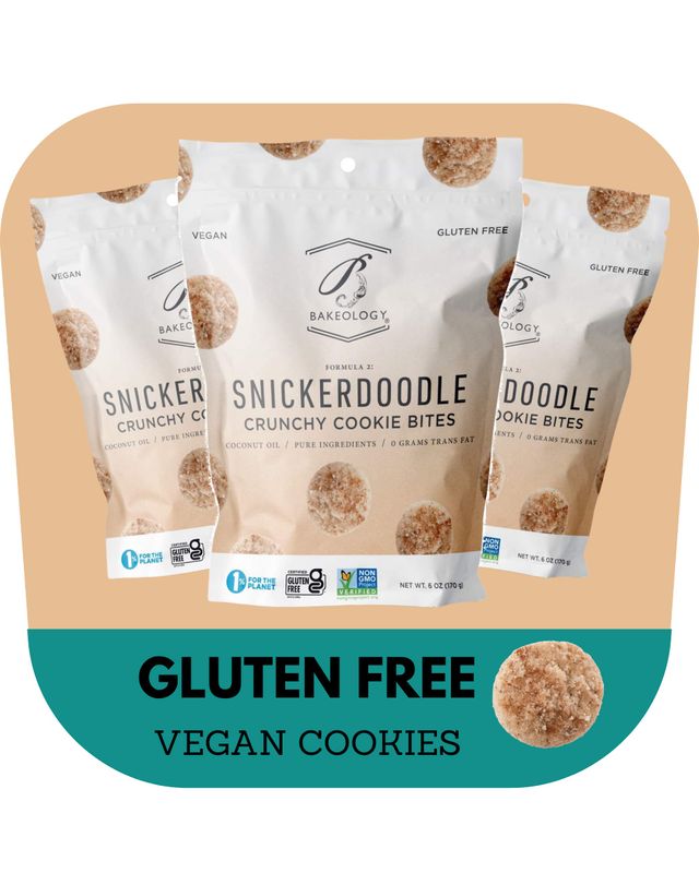 Bakeology Gluten Free Cookies - Crunchy Mini Vegan Cookies Bites - Gluten Free Dairy Free Snacks - Enjoy Plant Based Dessert Sweets - Made with Coconut Oil and Pure Ingredients - Snickerdoodle