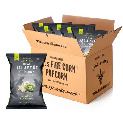 Fire Corn Popcorn Pack of 6 Real Jalapeno Popcorn Gluten Free, Spicy, Non-GMO, Healthy Snacks Founded &amp; Owned by Combat Veteran, Original Flavor, 3.8 oz Sharing Bags