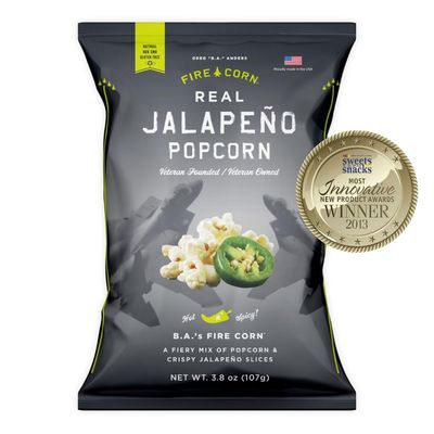 Fire Corn Popcorn Pack of 6 Real Jalapeno Popcorn Gluten Free, Spicy, Non-GMO, Healthy Snacks Founded &amp; Owned by Combat Veteran, Original Flavor, 3.8 oz Sharing Bags