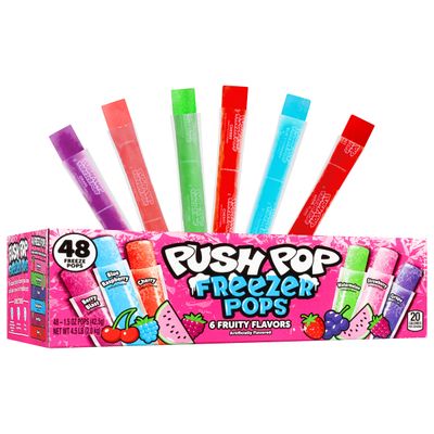 Push Pop Freezer Pops - Ice Popsicles Individually Wrapped Variety Pack - 6 Classic Fruity Flavors - Fun Colored Ice Pops for Party Favors, Bulk Snacks for Kids &amp; Frozen Treat for Parties, (48 Count)