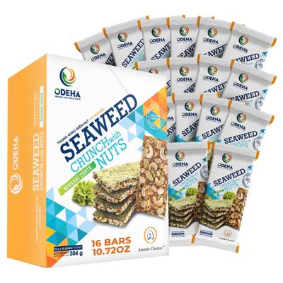 Amazin Choices Seaweed Crunch with Nuts Wasabi Taste - Delicious Seaweed Snack Bars with Cashews, Almonds &amp; Pumpkin Seeds - Daily Snack, Vegan Snack Viet Packs for Adults - 10.72oz (16 ct x 19gam)