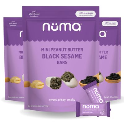 Mini Peanut Butter Black Sesame Bars - Vegan, Low Sugar, High Protein, Low Calorie, All Natural, Gluten Free - Crunchy Plant Based Snack - 3 Bags with 10 Individually Wrapped Pieces