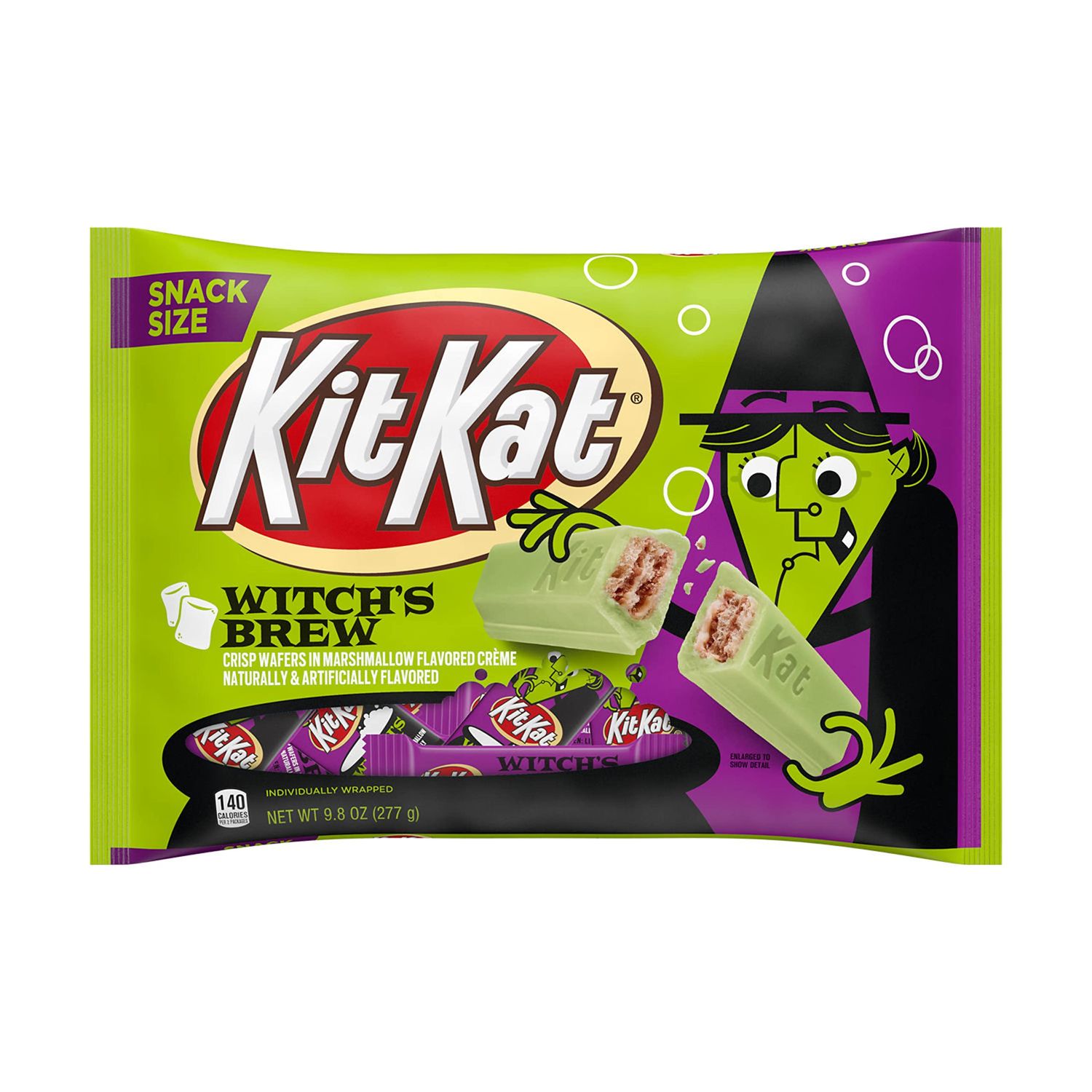 KIT KAT Witch&#39;s Brew Marshmallow Creme Snack Size, Halloween Wafer Candy Bars Bag, 9.8 oz
