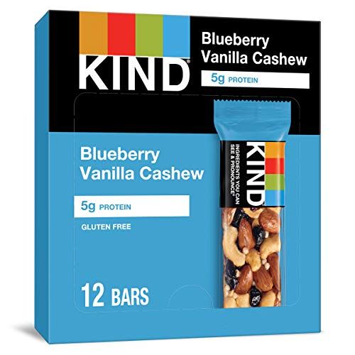 KIND Bars, Blueberry Vanilla &amp; Cashew, Gluten Free, Low Sugar, 1.4oz, 12 Count