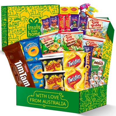 Australian Snack Gift Box (29 Units) Best Australian Candy and Food Products Packed with Aussie Candy Classics including Tim Tams, Arnotts, Twisties, Cherry Ripe and Much More
