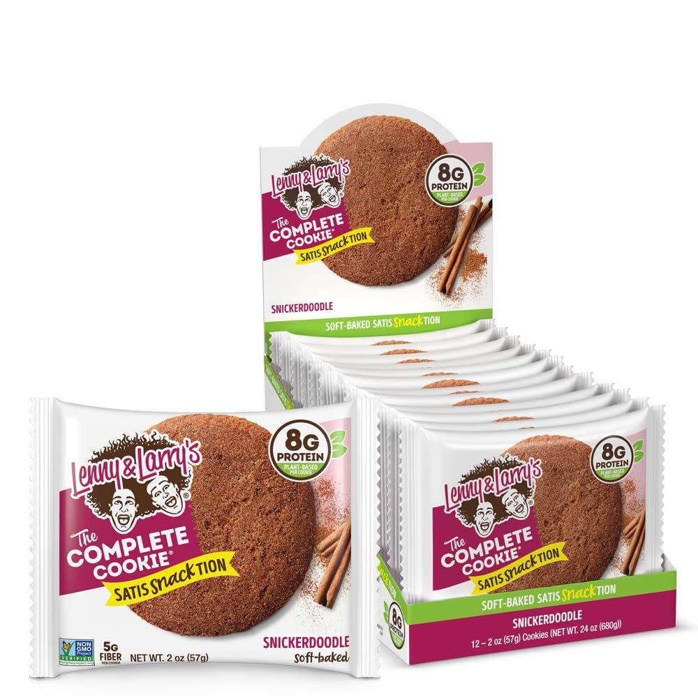 Lenny &amp; Larry&#39;s The Complete Cookie, Snickerdoodle, Soft Baked, 8g Plant Protein, Vegan, Non-GMO, 2 Ounce Cookie (Pack of 12)