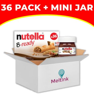 B-Ready Crispy Wafer Bars - 36 Count  Bonus Mini Glass Jar (0.88 oz) - Delicious Nutella Spread with Hazelnut and Cocoa - Perfect Snack for Anytime and Anywhere - Bulk Pack