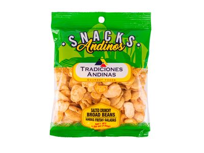 Tradiciones Andinas Salted Crunchy Fava Beans 4.59 oz - Habas Snacks Crispy Fried and Salty, Peruvian Products, Habas Crujientes y Saladitos, Individual Bags, From Peru