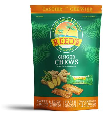 Reed&#39;s All Natural Ginger Chews Chewy Ginger Candy - Sweet &amp; Spicy Individually Wrapped Candy For Snacking, Upset Stomach &amp; Morning Sickness - Vegan Snacks (3oz Bag, Pack of 3)