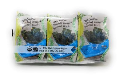 Trader Joe's - Organic Roasted Teriyaki Seaweed Snack (6-0.17 oz Packages) - 2-PACK (12 Packages Total)