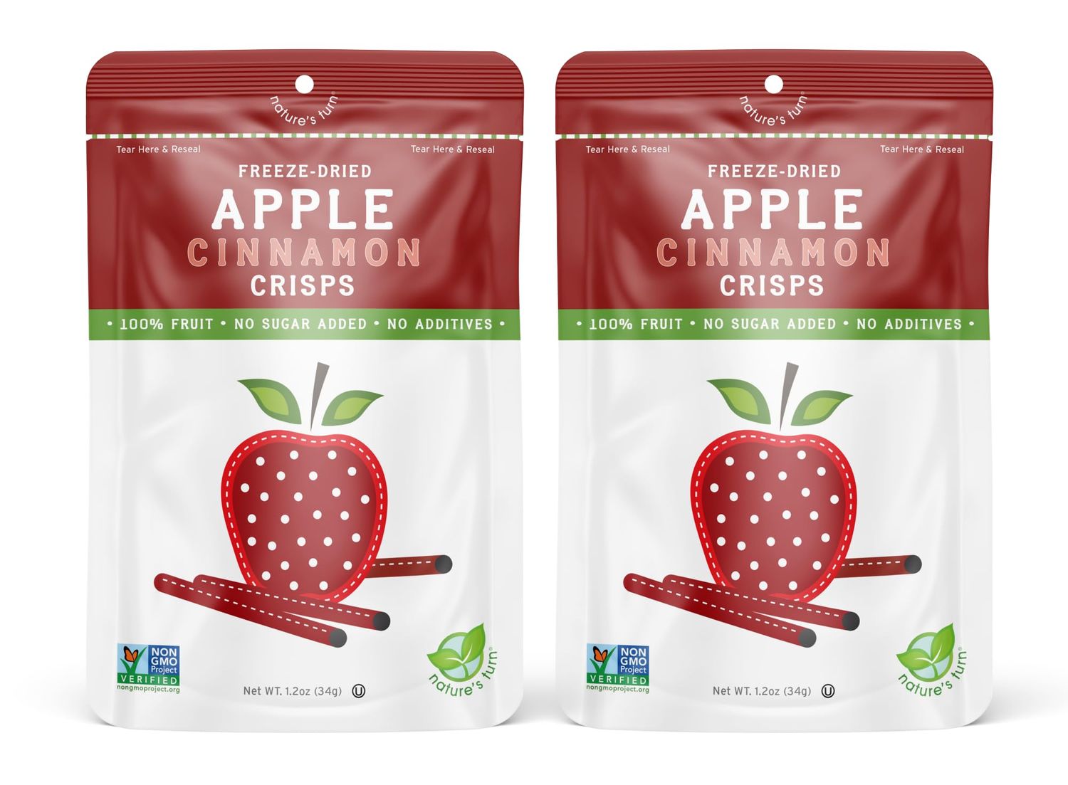 Natures Turn Freeze-Dried Fruit Snacks, Apple Cinnamon Crisps, Pack of 2 (1.2 oz Each)