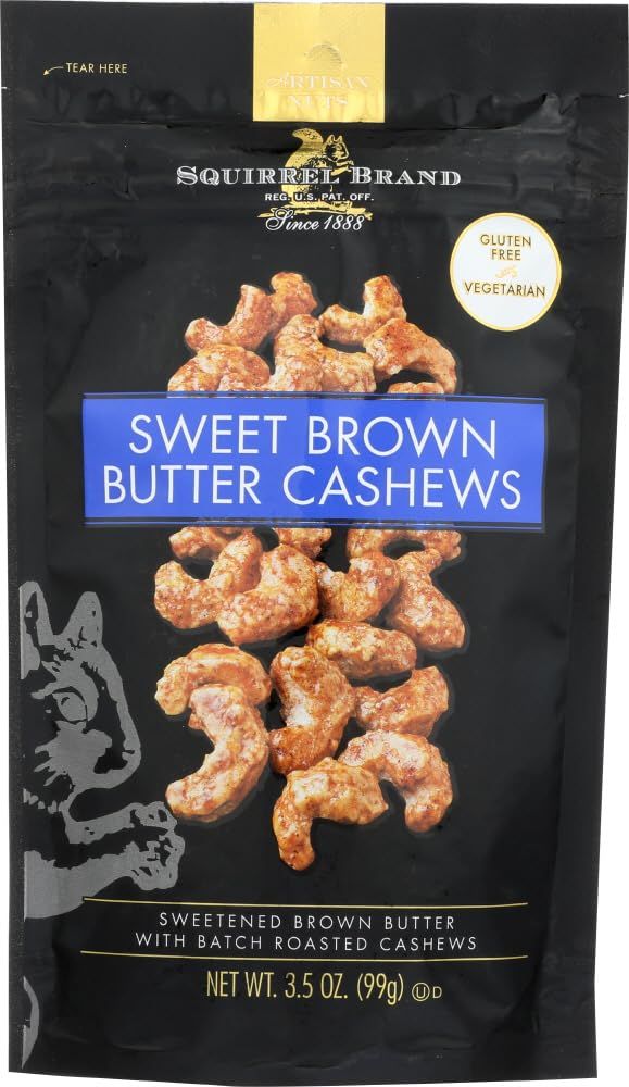 Squirrel Brand Sweet Brown Butter Cashews 3.5 oz - Pack of 6