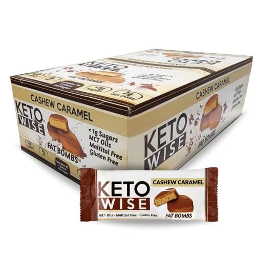 Keto Wise Fat Bombs - Made with Chocolate containing MCT Oil - Low Fat, Low Carb and Keto Friendly Snack - 7g Fat, 2g Net Carbs | Cashew Caramel, Pack of 16