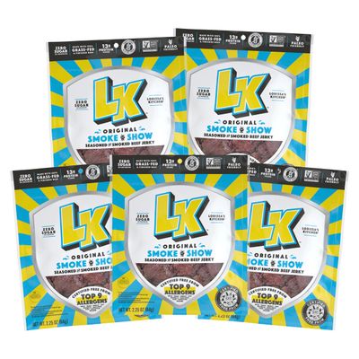 Lorissa&#39;s Kitchen Premium Grass-Fed &amp; Finished Beef Jerky Snacks 5-Pack: Original Smoked Flavor, 13g Protein, Certified Free from Top 9 Allergens, Gluten-Free, Non-GMO, Zero Sugar, Keto, Paleo