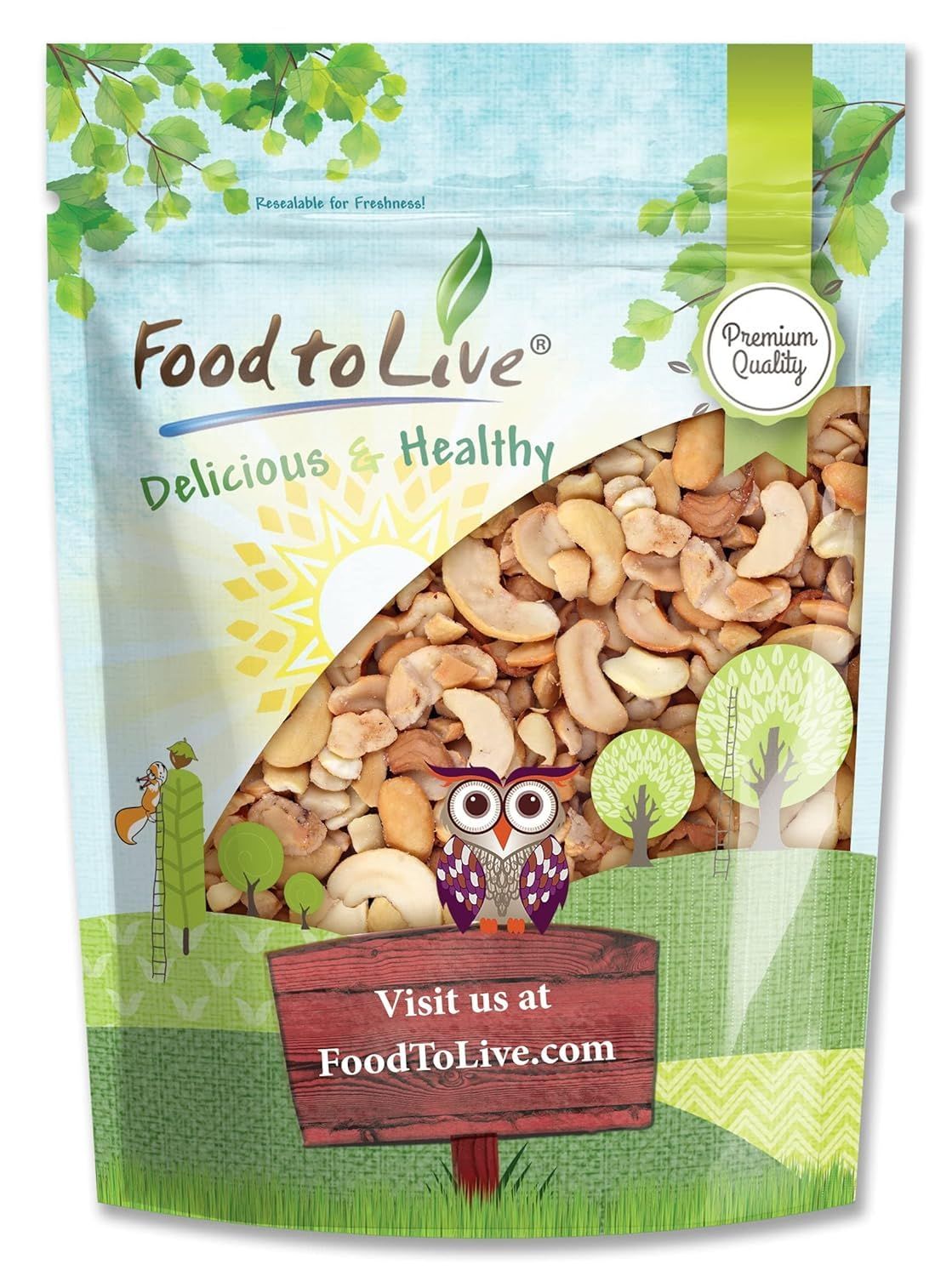 Food to Live - Dry Roasted Cashew Halves and Pieces, 2 Pounds - Unsalted Oven Roasted, No Oil Added, Keto, Kosher. High in Protein, Healthy Fats.