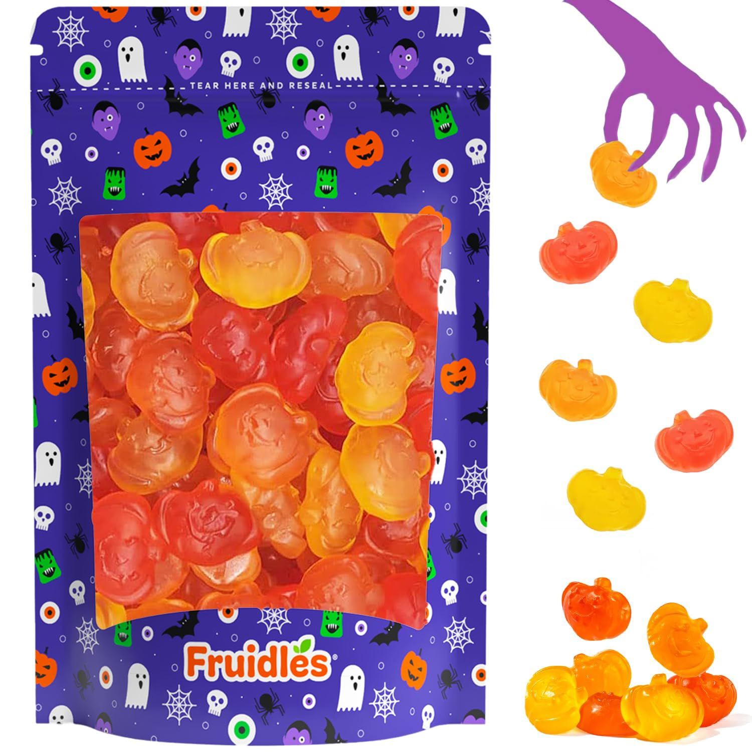 Fruidles Fall Mini Gummy Pumpkins Candy, Assorted Fruit Flavors Gummies, Allergy Friendly, Non-GMO, No Artificial Sweeteners (Half-Pound)